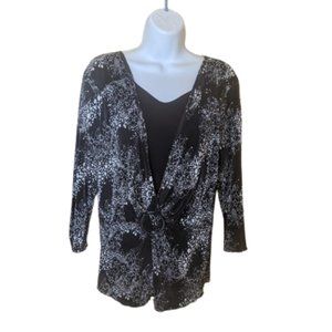---  Black and White Long Sleeve Printed Blouse Blousy Top Size Large
